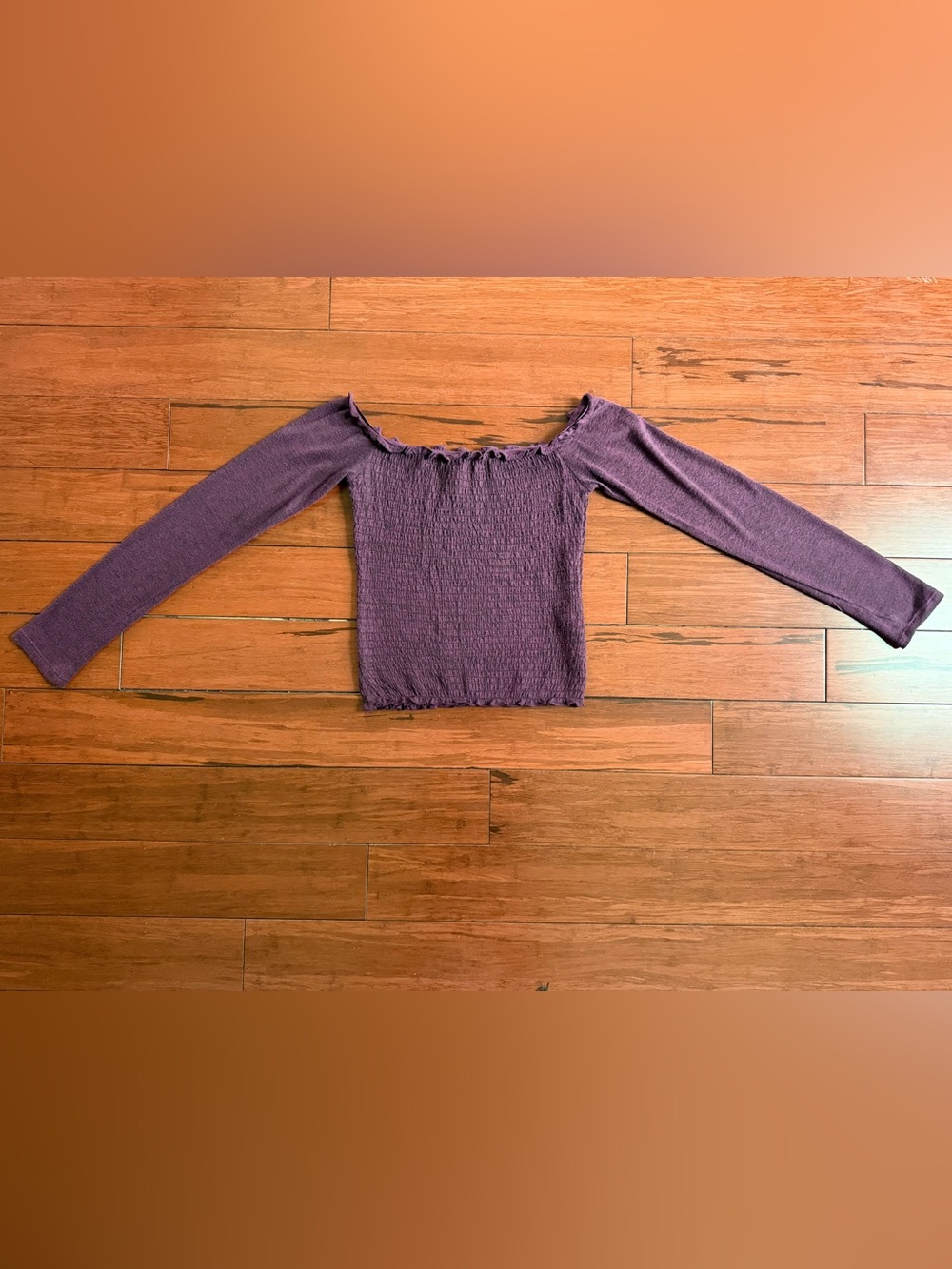 Hollister Purple Smocked Off-Shoulder Long Sleeve Top